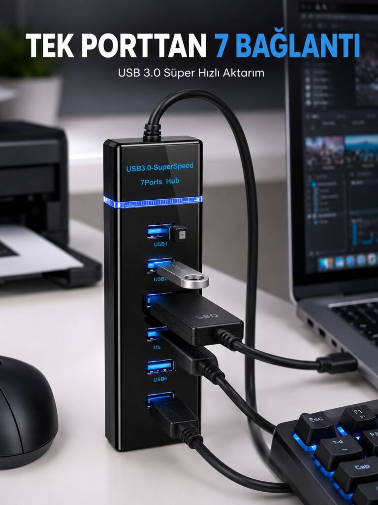 USB Hub 7 Port USB 3.0 Çoklayıcı Windows  Uyumlu