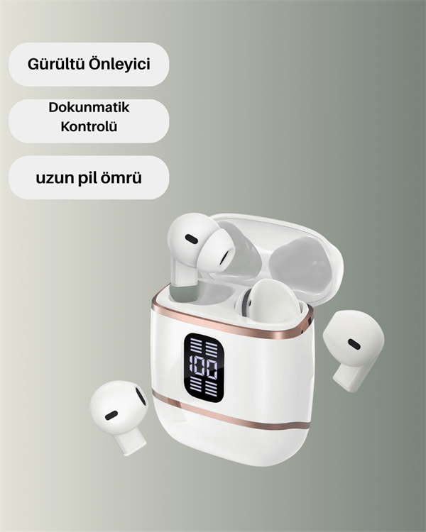 Bluetooth 5.3 Kulaklık – 4 Adet, Çift Kulaklıklı, Dijital Göstergeli, ANC + ENC