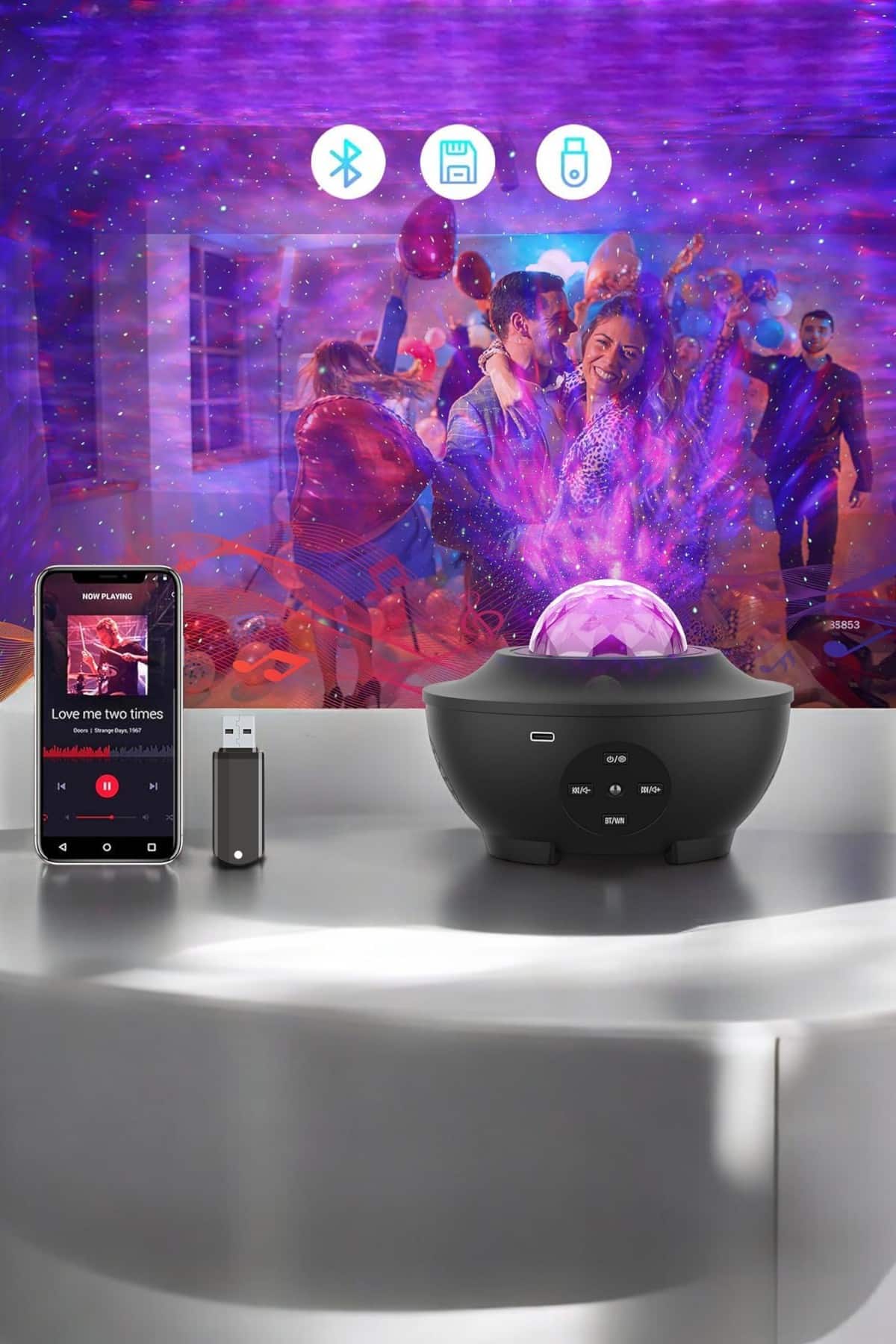 Galaxy Efektli LED Gece Lambası Projektörü Bluetooth Bağlantılı