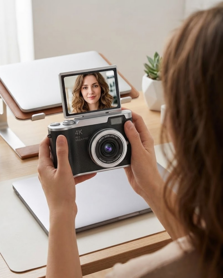 Kompakt 4K Dijital Kamera 48 MP Sensör 8X Zoom Flip Ekran Vlog ve Selfie Uyumlu