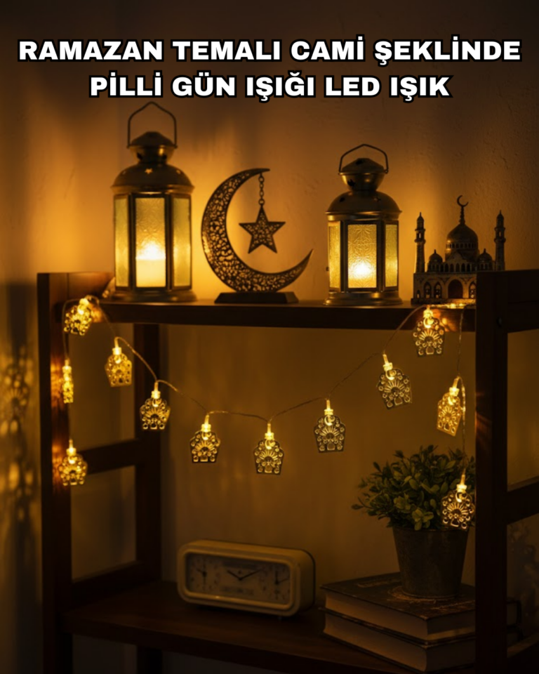 Ramazan ve Bayram Dekoratif LED Işık Cami Figürlü Sıcak Sarı Aydınlatma