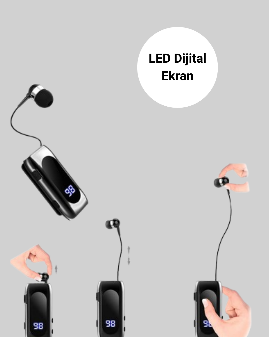 Dijital Göstergeli Bluetooth Kulaklık – Klipsli ve Şık Tasarım Yeni Nesil