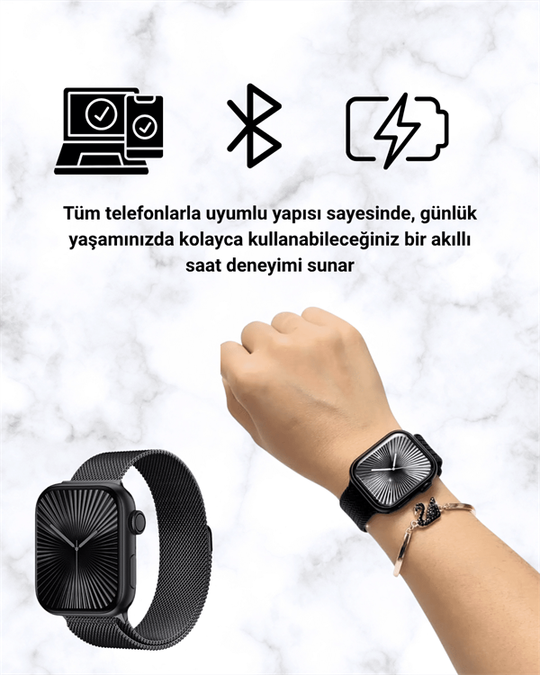Mini Series 10 Akıllı Saat | 3 Kordon + Bileklik Hediyeli, Tüm Telefonlarla Uyumlu