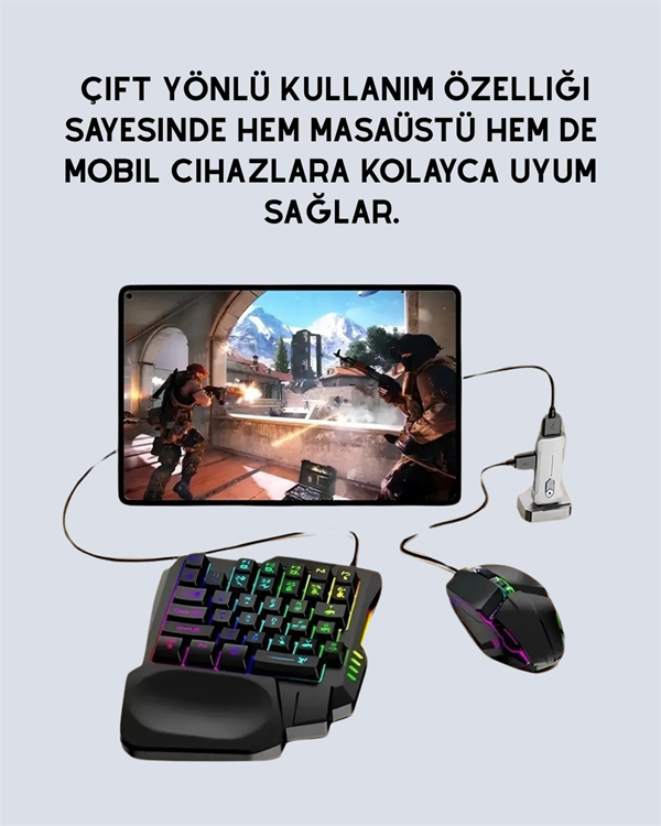 Mobil Uyumlu Klavye Mouse Seti – PUBG ve FPS Oyunları İçin 5'i 1 Arada Oyun Kiti