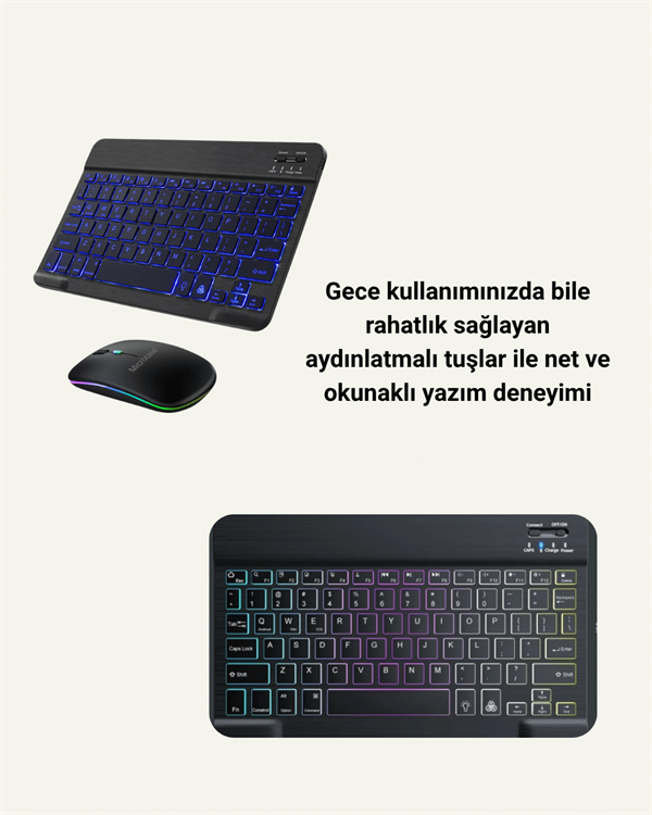 Şık ve Sessiz Tasarımlı Işıklı Klavye Mouse Seti – Şarjlı, Wireless