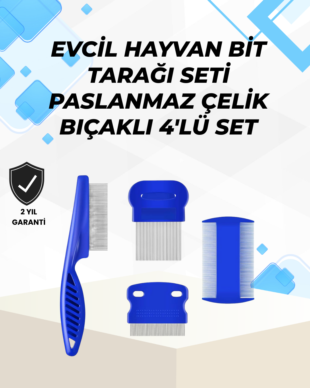 Uzun ve Kısa Tüylü Hayvanlara Özel Bit Tarağı ve Tüy Temizleme Seti