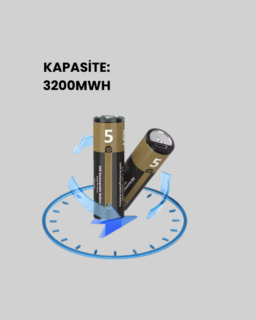 USB Type-C ile Hızlı Şarj Edilebilen AA Lityum Pil