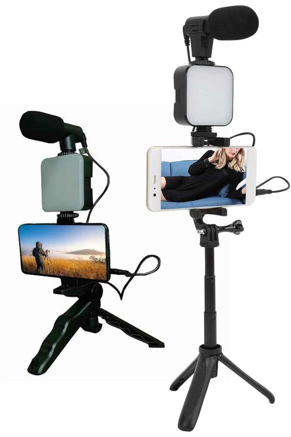 Telefon Tutucu Led Işıklı Kumandalı Mikrofon Telefon Vlog Video Kayıt