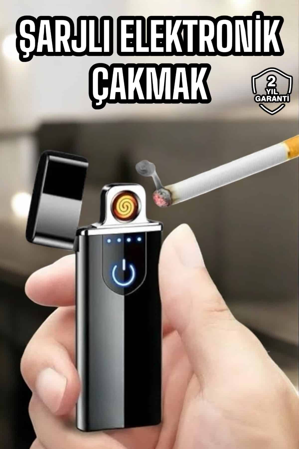 Şarjlı Elektronik Çakmak Dokunmatik Metal Uçlu Alevsiz USB Şarjlı