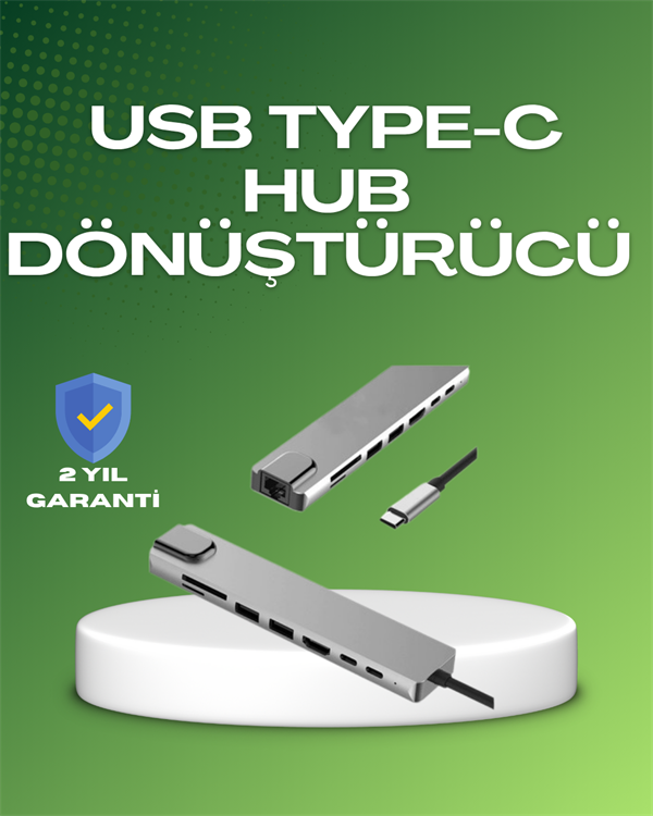 Seyahat Dostu 8‑in‑1 Hub – Şarj & Veri & Video & Ağ için Eksiksiz Çözüm