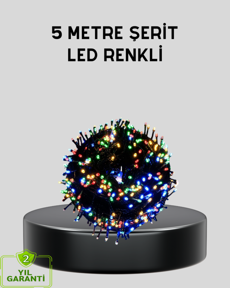 5 Metre 50’li LED Işık – Siyah Kablolu, Çok Fonksiyonlu, İç ve Dış Mekan Kullanımı