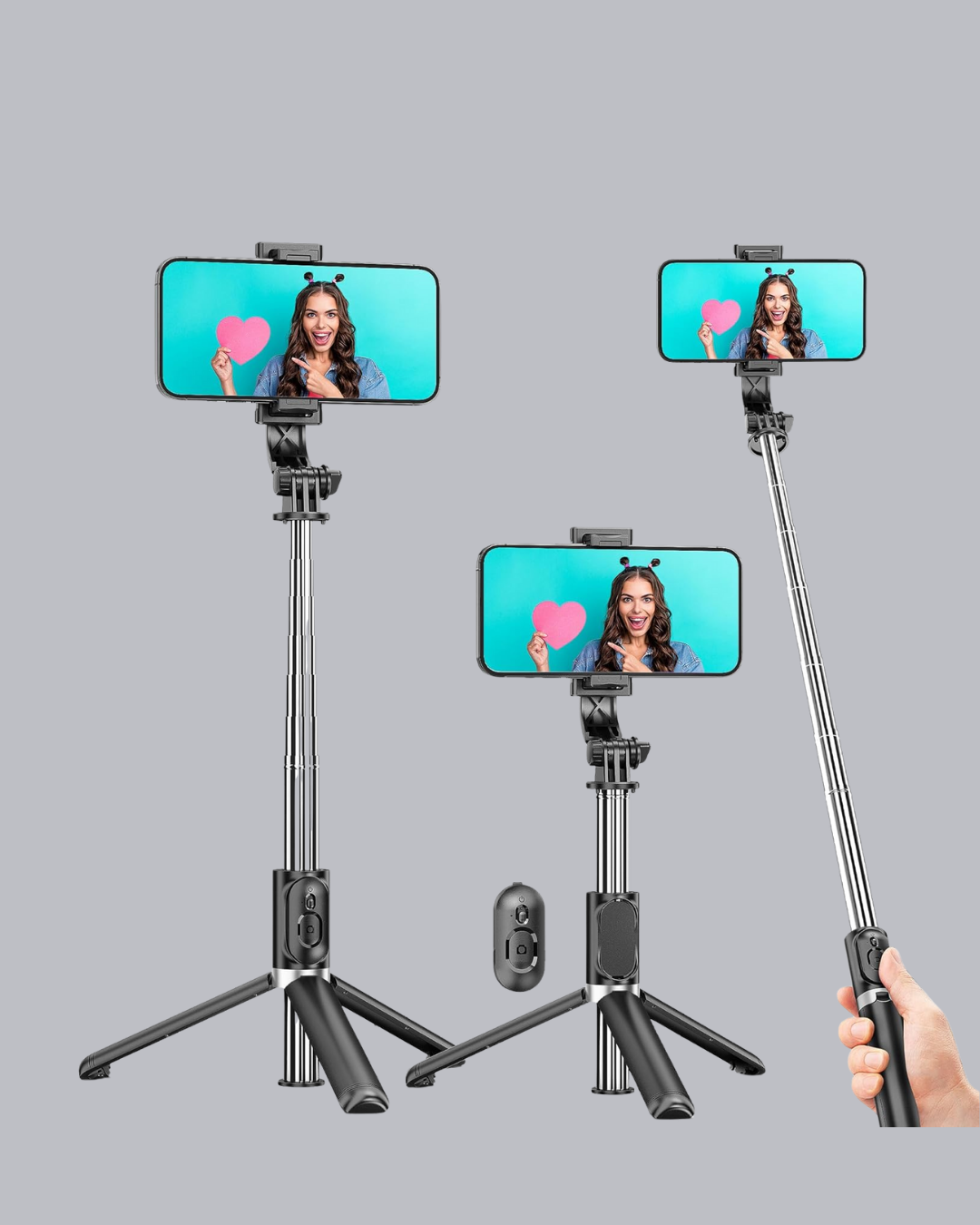 Kablosuz Bluetooth Selfie Çubuğu – 360° Dönebilir Başlık, Taşınabilir ve Şık Tasarım