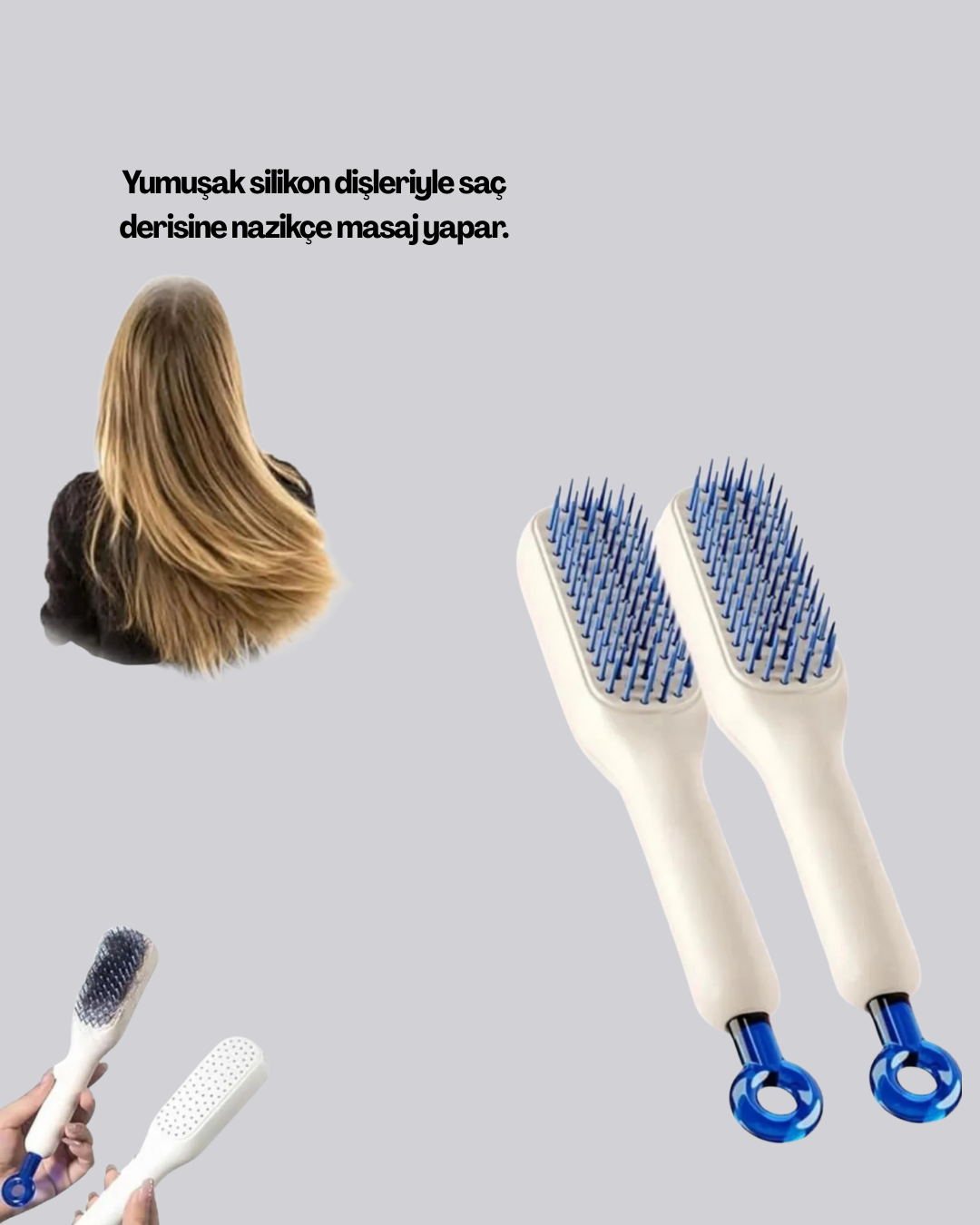 Otomatik Temizlemeli Saç Fırçası – Ergonomik Tasarım, Masaj Etkili, Elektriklenmeyi Önleyici