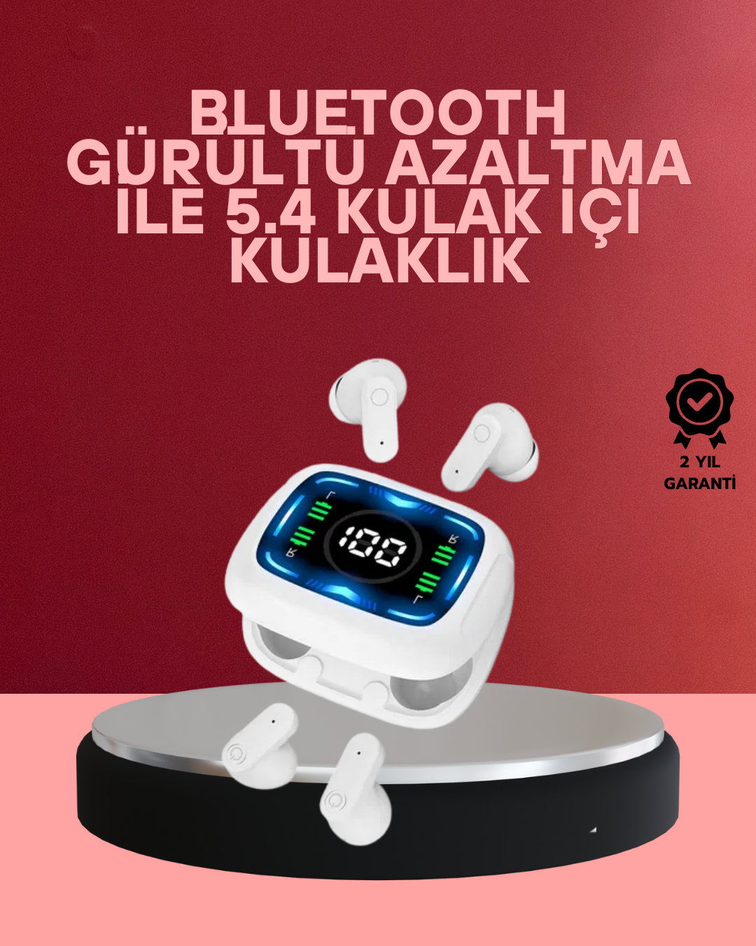 LED Ekranlı Şarj Kutulu Kablosuz Kulaklık Net Arama Özellikli