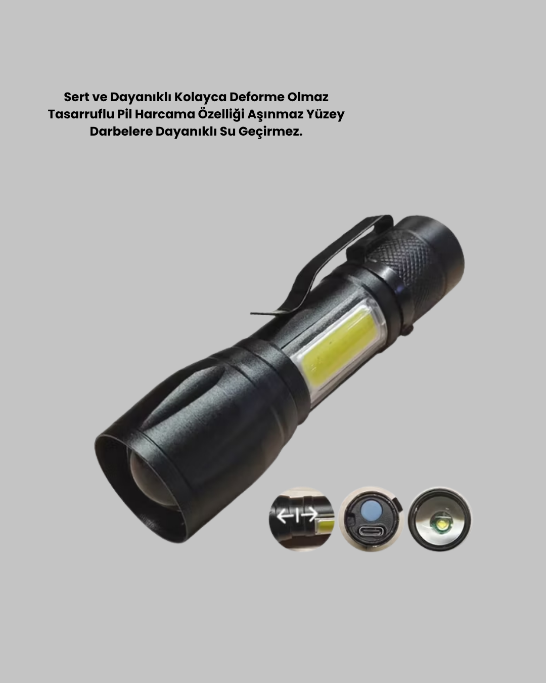 Ultra Dayanıklı 4 Mod Şarjlı Işıldak | Suya ve Darbeye Dayanıklı | 100.000 Saat LED Ömrü