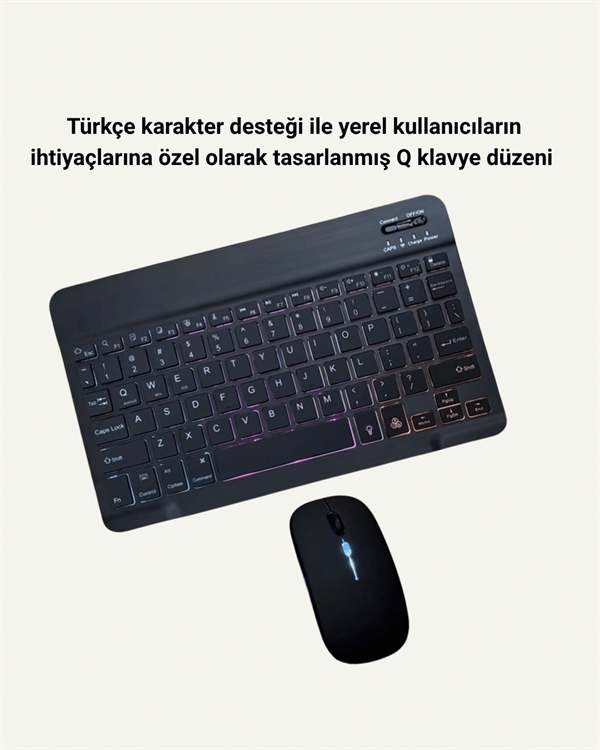 RGB Aydınlatmalı Şarjlı Kablosuz Klavye ve Mouse Seti – Modern ve Kompakt Tasarım