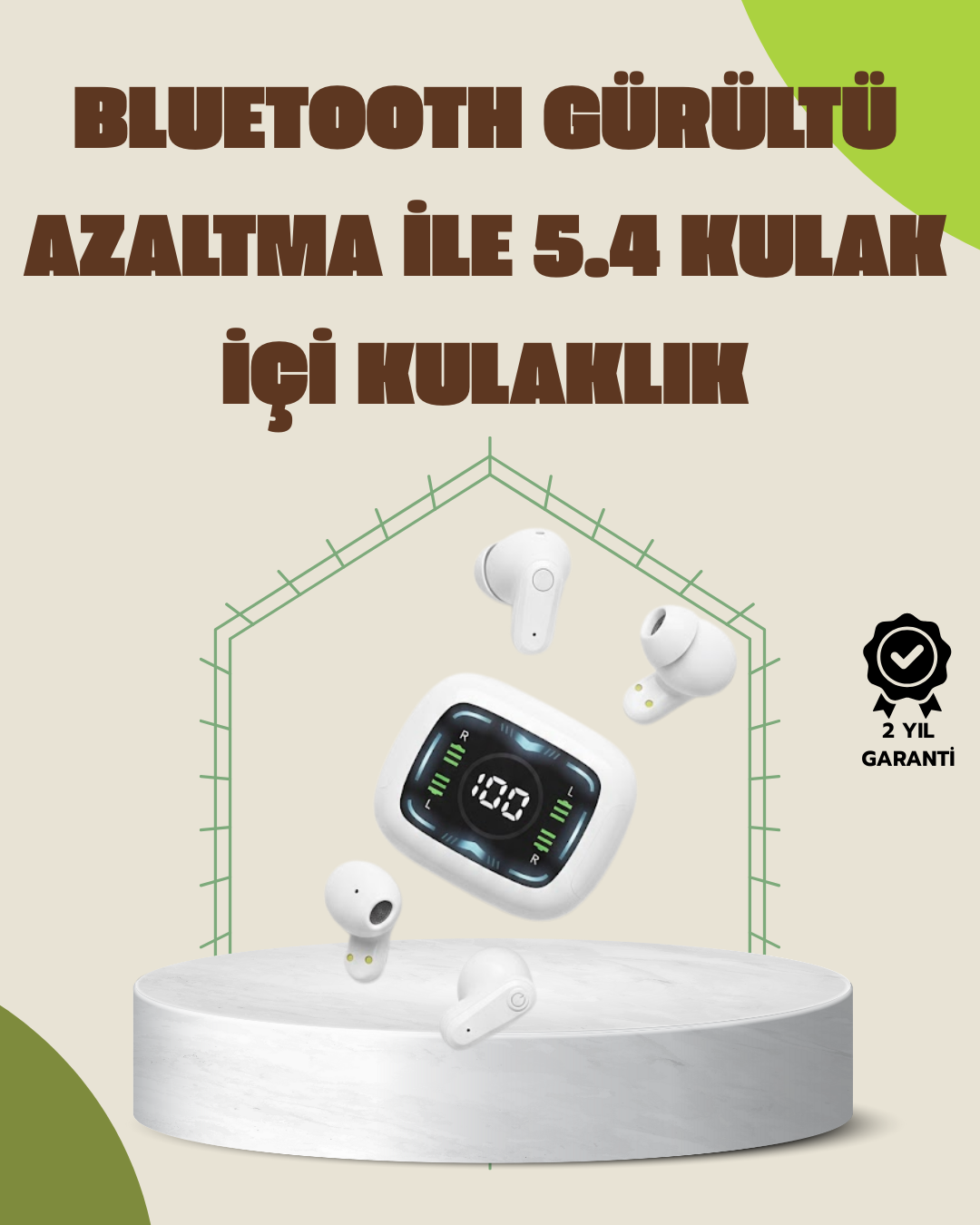 Bluetooth 5.4 Teknolojili Kablosuz Kulaklık LED Göstergeli
