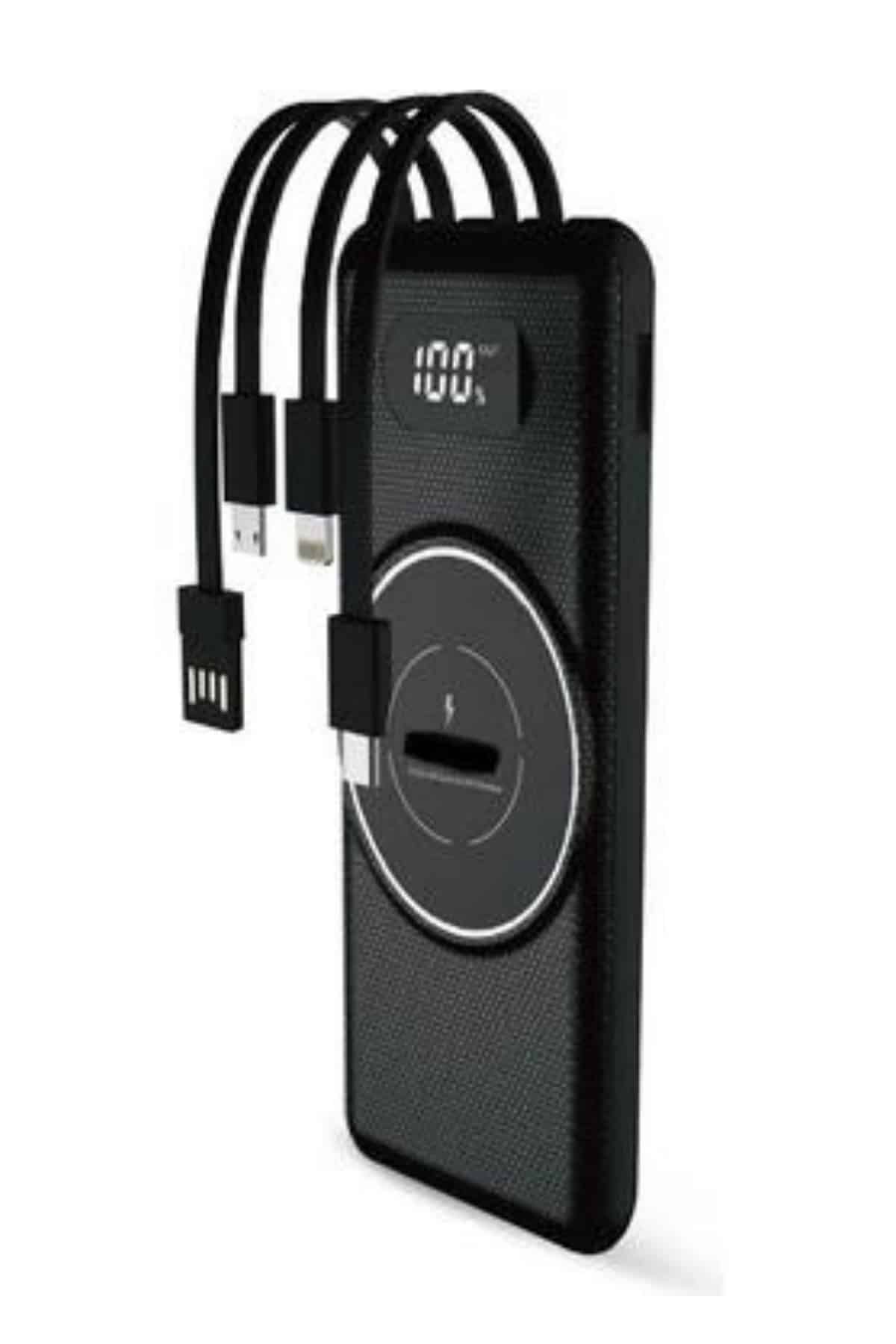 Wireless Powerbank 10000 Mah LED Ekranlı Dahili Kablolu Hızlı Şarj