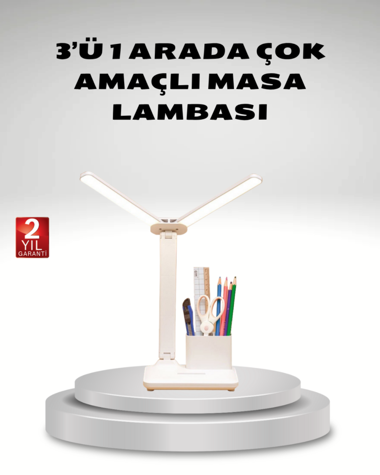 Kısılabilir LED Masa Lambası – Kalemlik ve Telefon Standlı, Göz Yormayan Işık