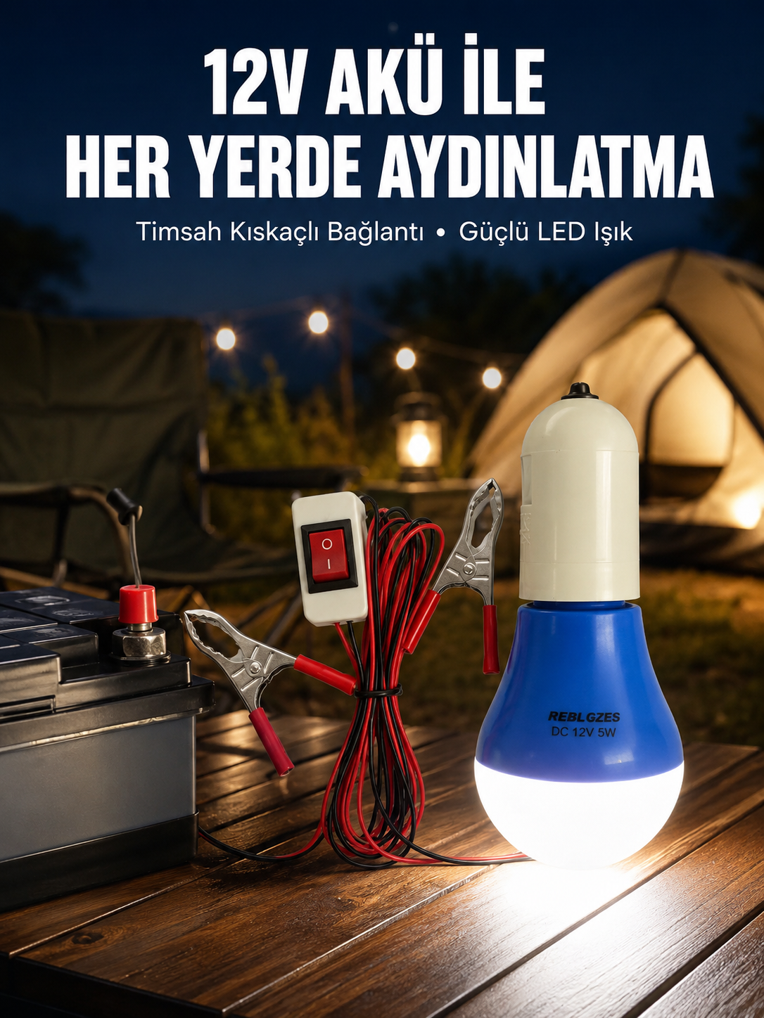 12V LED Ampul Timsah Kıskaçlı Taşınabilir Aydınlatma