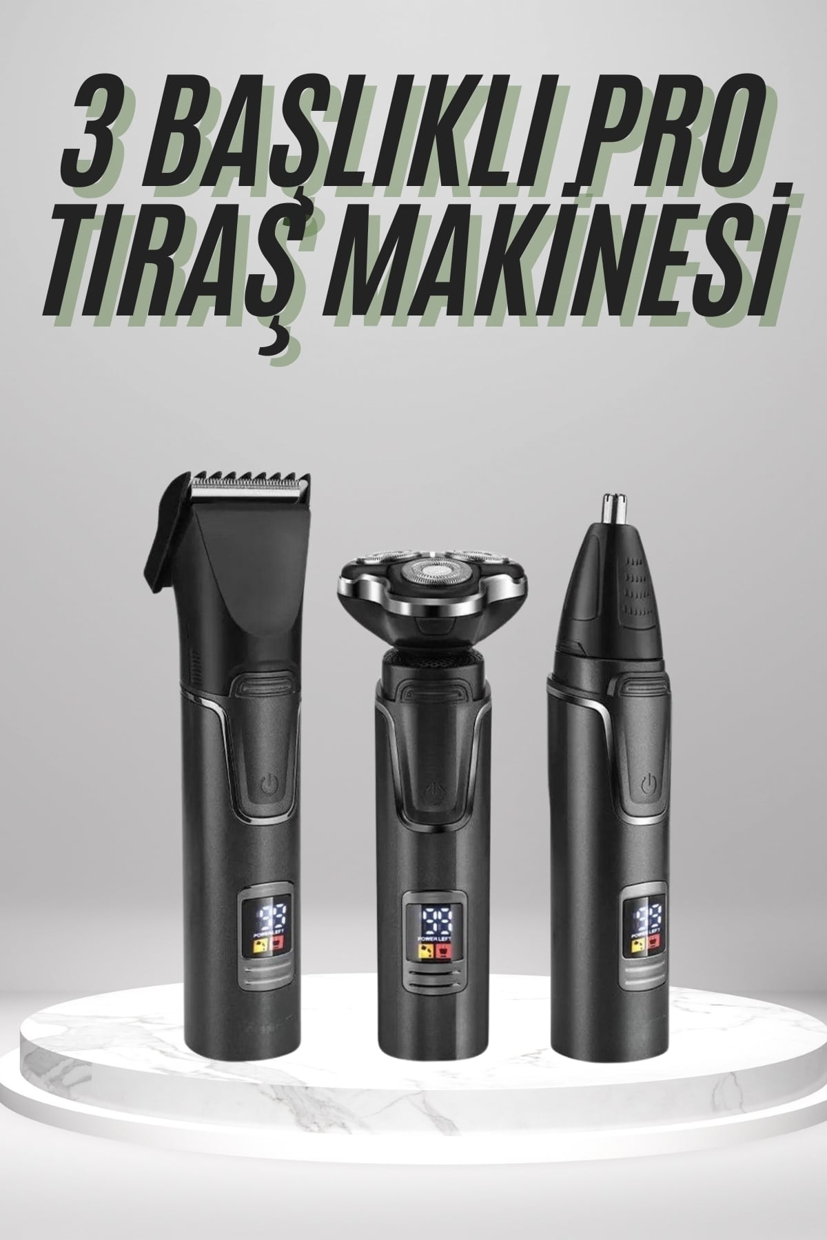 Dijital Göstergeli 3 Başlıklı Tıraş Makinesi Islak Kuru Lazer Öncesi Günlük