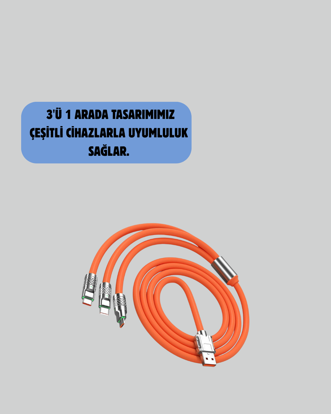 Çoklu Cihaz Dostu 120 W Hızlı Şarj Kablosu – Tek Kablo ile Her Cihaz Elinizin Altında