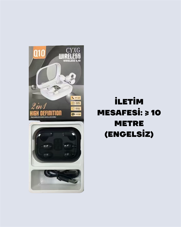 TWS Q10 Kablosuz Kulaklık – Şarj Kutulu, Yüksek Ses Kalitesi, Bluetooth 5.4