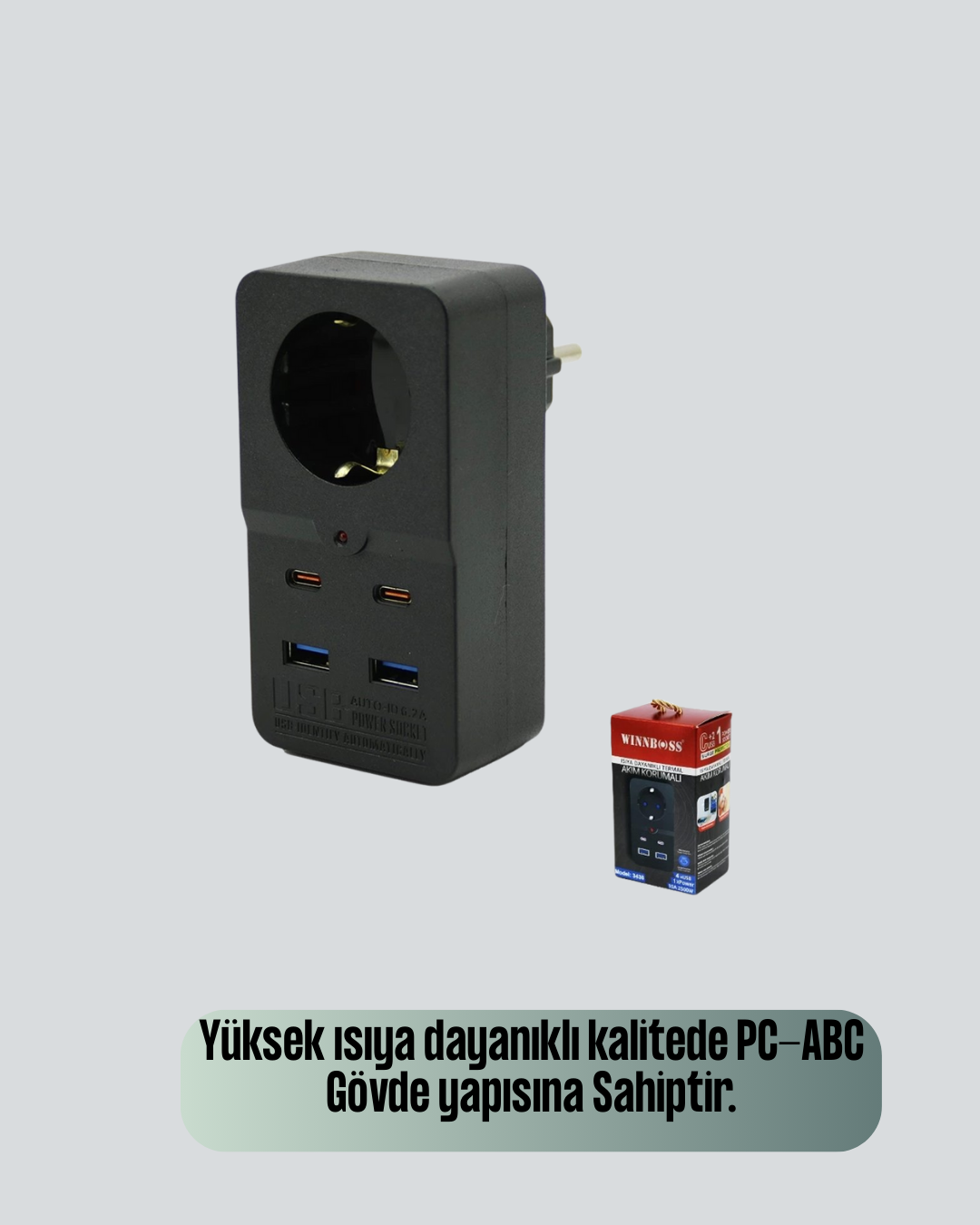 Isıya Dayanıklı PC Gövdeli Akım Korumalı Priz 4 USB Yeni Nesil