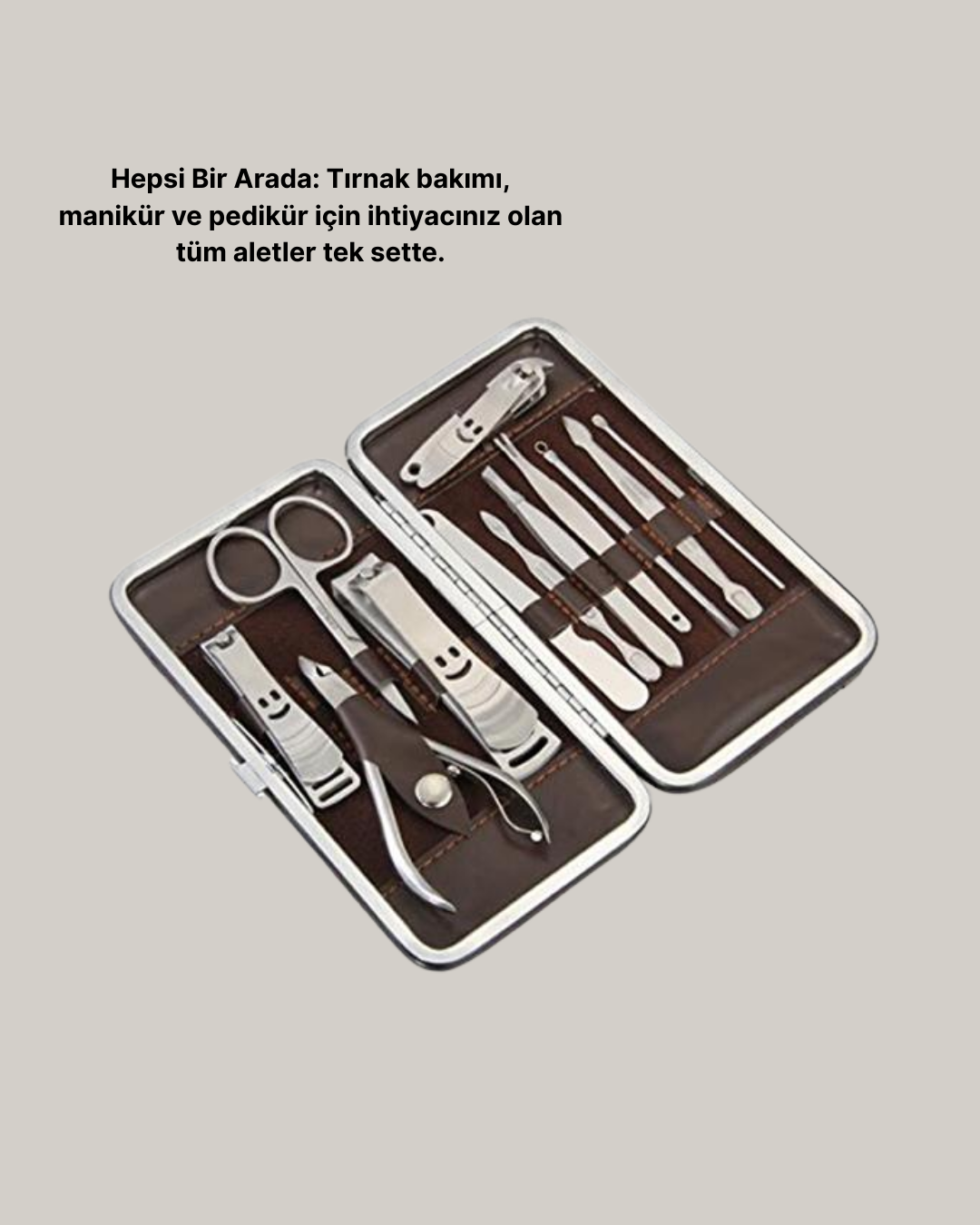 Özel Deri Çantalı 12 Parça Manikür Pedikür Bakım Seti Paslanmaz Çelik