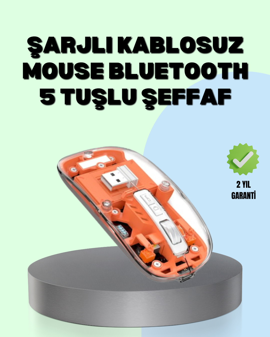 Şarjlı Ergonomik Fare – 1600 DPI, Sessiz Tıklama Özellikli