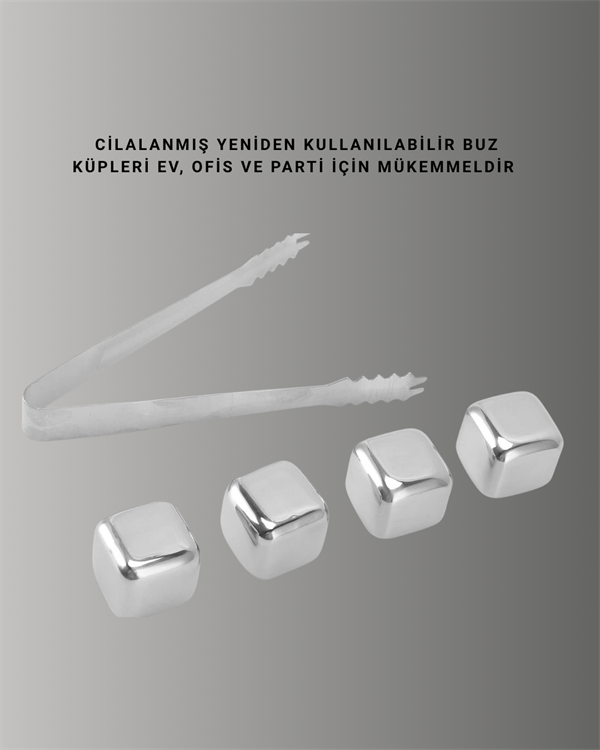 Paslanmaz Çelikten Üretilmiş Metal Buz Küpü Seti ve Buz Klipsi