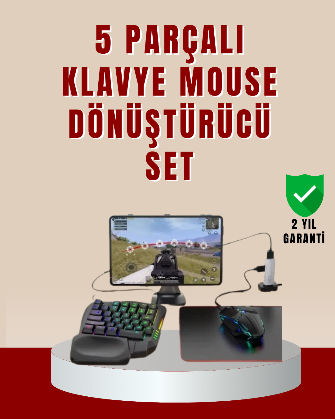 5’i 1 Arada Mobil Oyun Seti Klavye Mouse Dönüştürücü iOS & Android