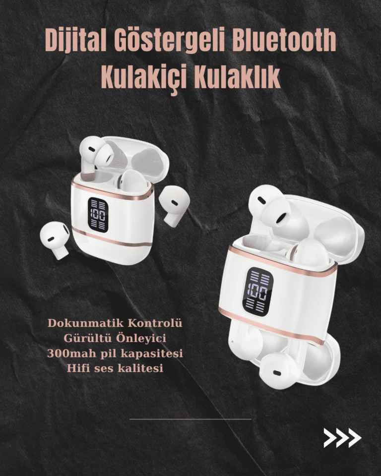 Dijital Göstergeli Bluetooth Kulakiçi Kulaklık – 4’lü Paket, Gürültü Engellemeli