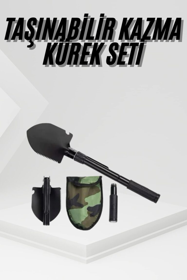 Katlanır Portatif Kazma Kürek Seti Portatif Çelik Taşıma Çantalı Pusulalı