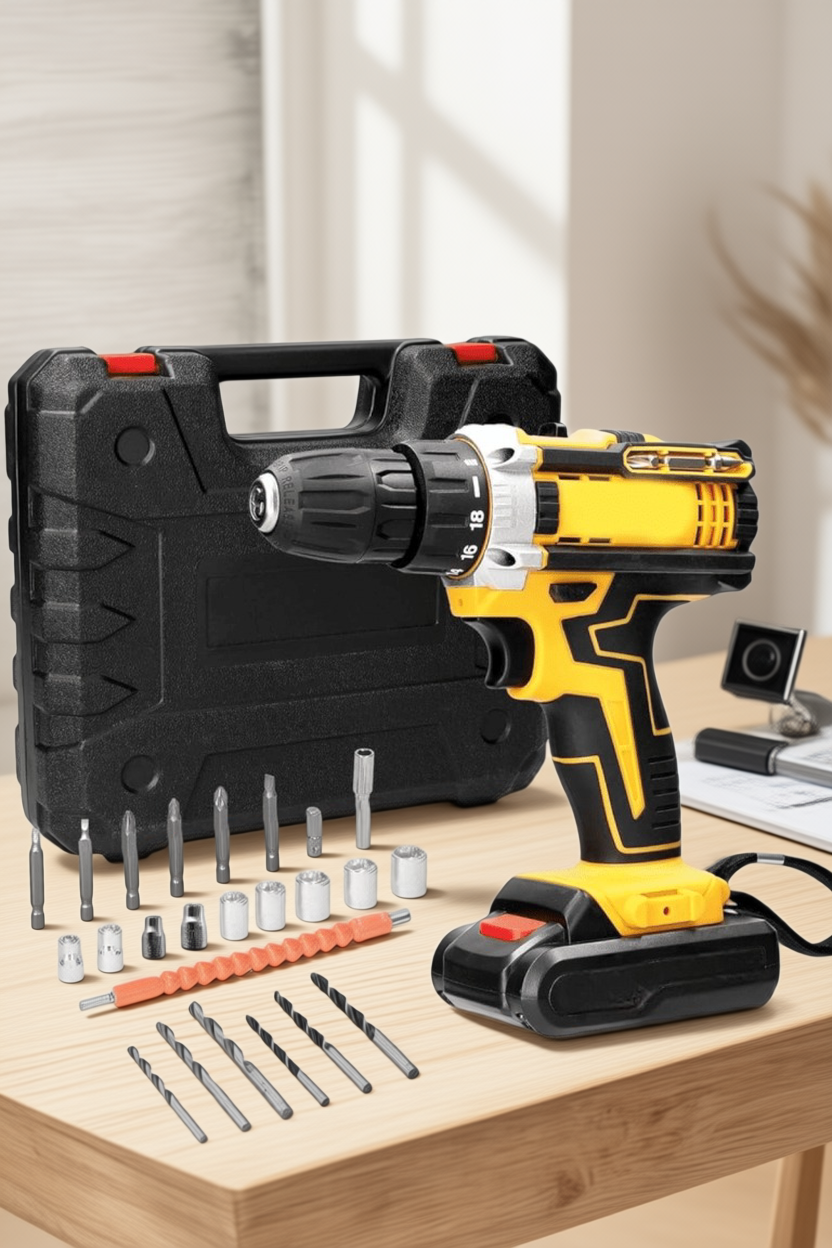 Çift Bataryalı Metal Dişli Darbeli Şarjlı Matkap Seti 24W Güç ve 24 Parça Aksesuar