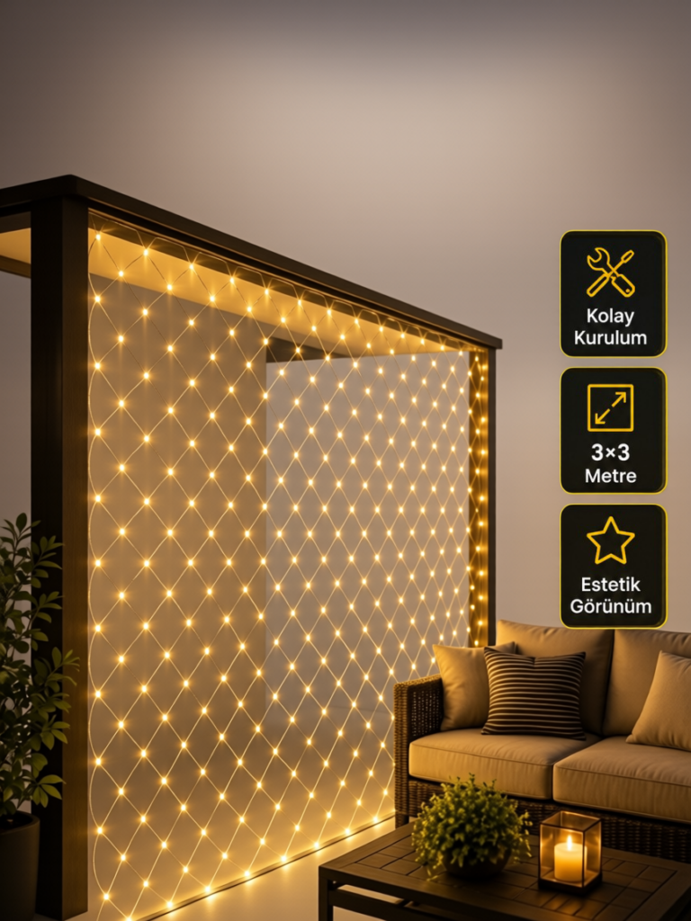 İç ve Dış Mekân Kullanımına Uygun 3x3 Metre LED Işık Ağı