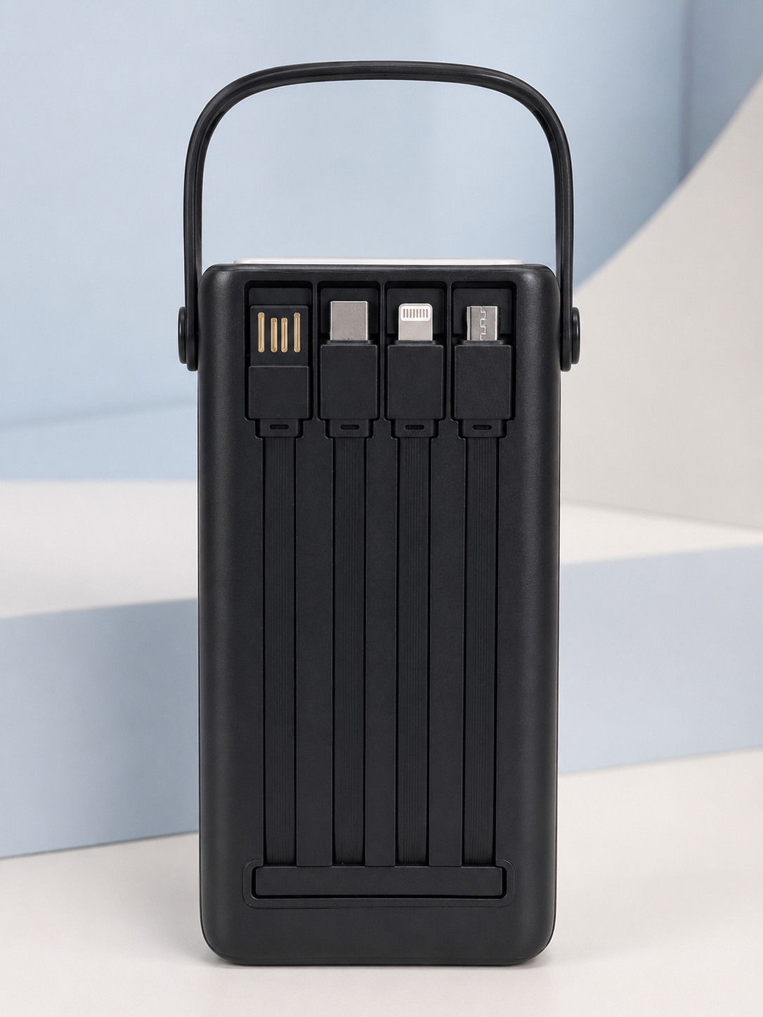 LED Aydınlatmalı Powerbank 50.000 mAh 22,5 W Hızlı Şarj 4 Dahili Kablolu Dijital Pil Göstergeli Batarya