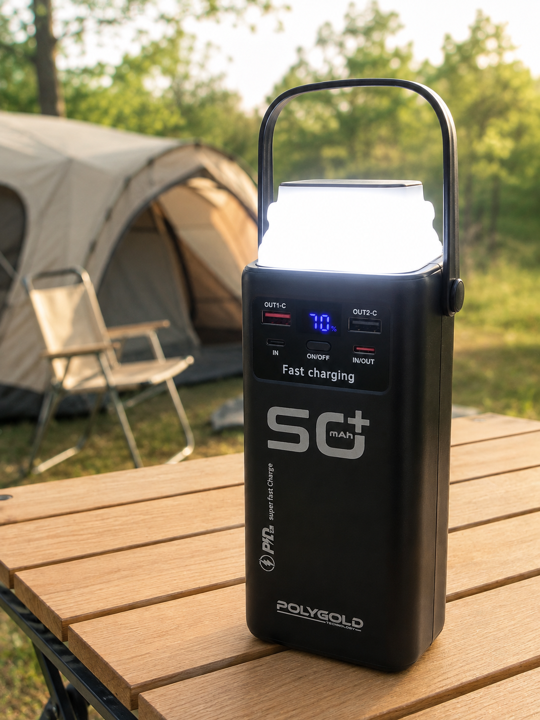 LED Aydınlatmalı Powerbank 50.000 mAh 22,5 W Hızlı Şarj 4 Dahili Kablolu Dijital Pil Göstergeli Batarya