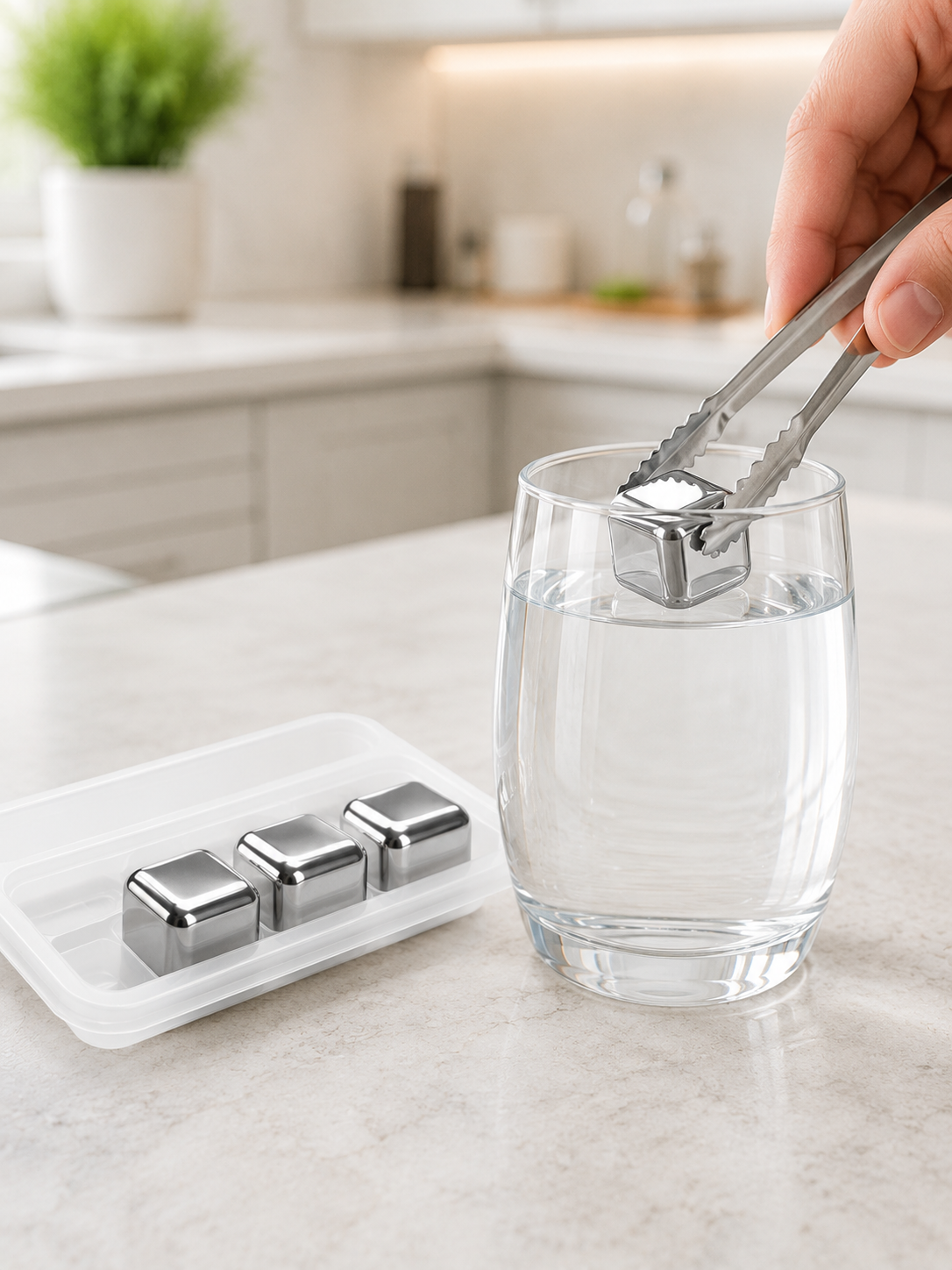 Paslanmaz Çelikten Üretilmiş Metal Buz Küpü Seti ve Buz Klipsi