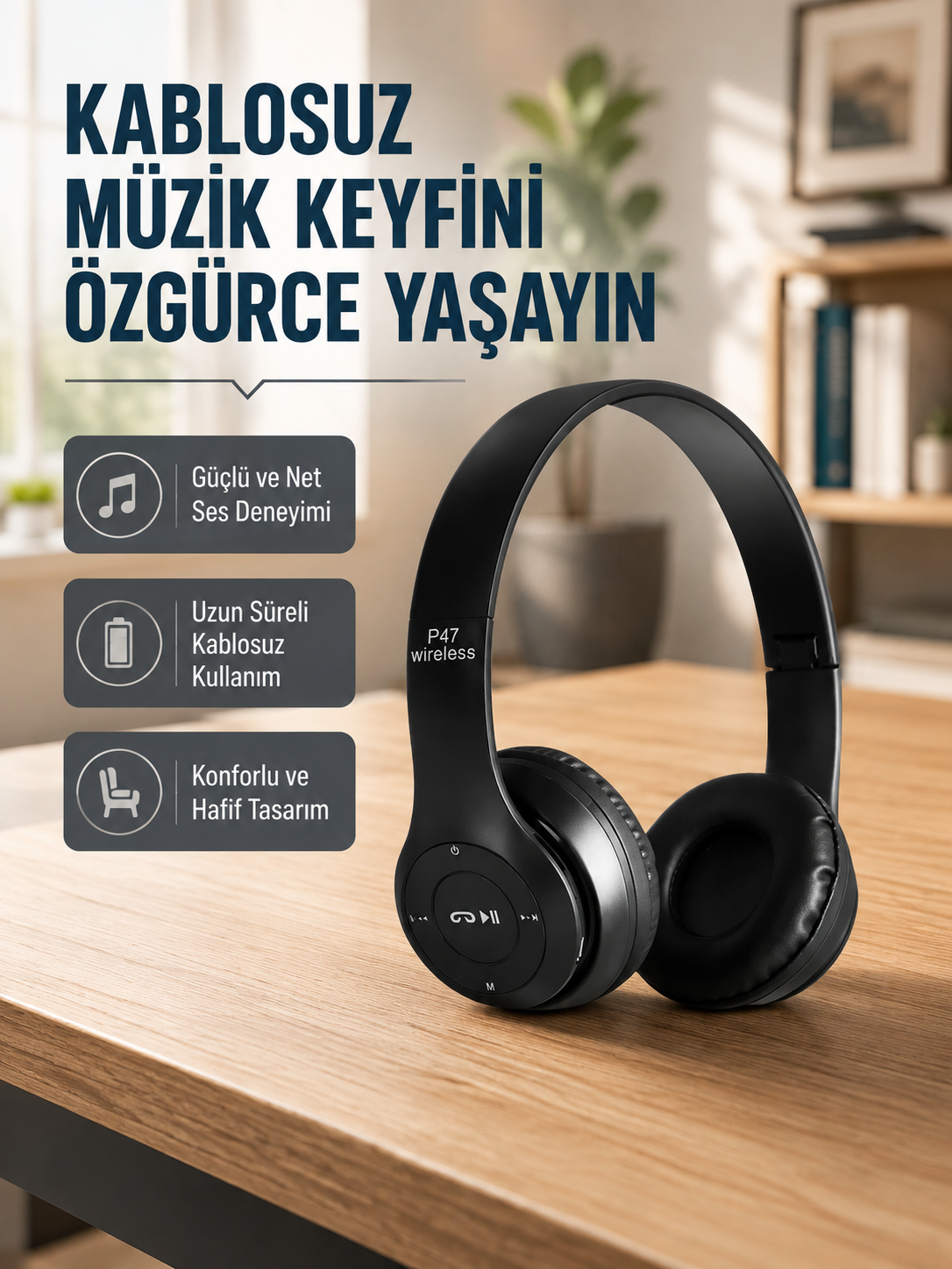 Kablosuz Bluetooth Kulaklık – Suya Dayanıklı ve Uzun Ömürlü Kullanım