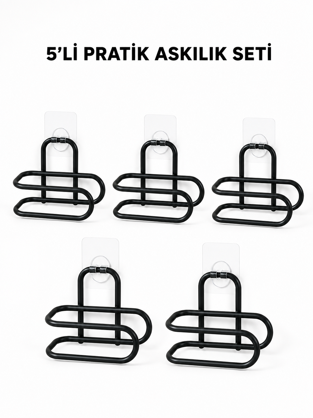 Siyah Metal WC Kağıtlık Yapışkanlı Tuvalet Kağıdı Rulo Tutucu 5 Adet Avantajlı Set