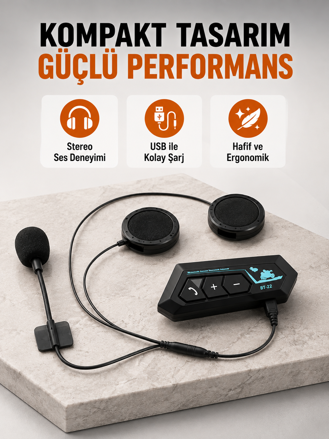 BT22 Kablosuz Kask Kulaklığı – Bluetooth 5.0, Intercom, Su Geçirmez ve Uzun Ömürlü Batarya Yeni Nesil
