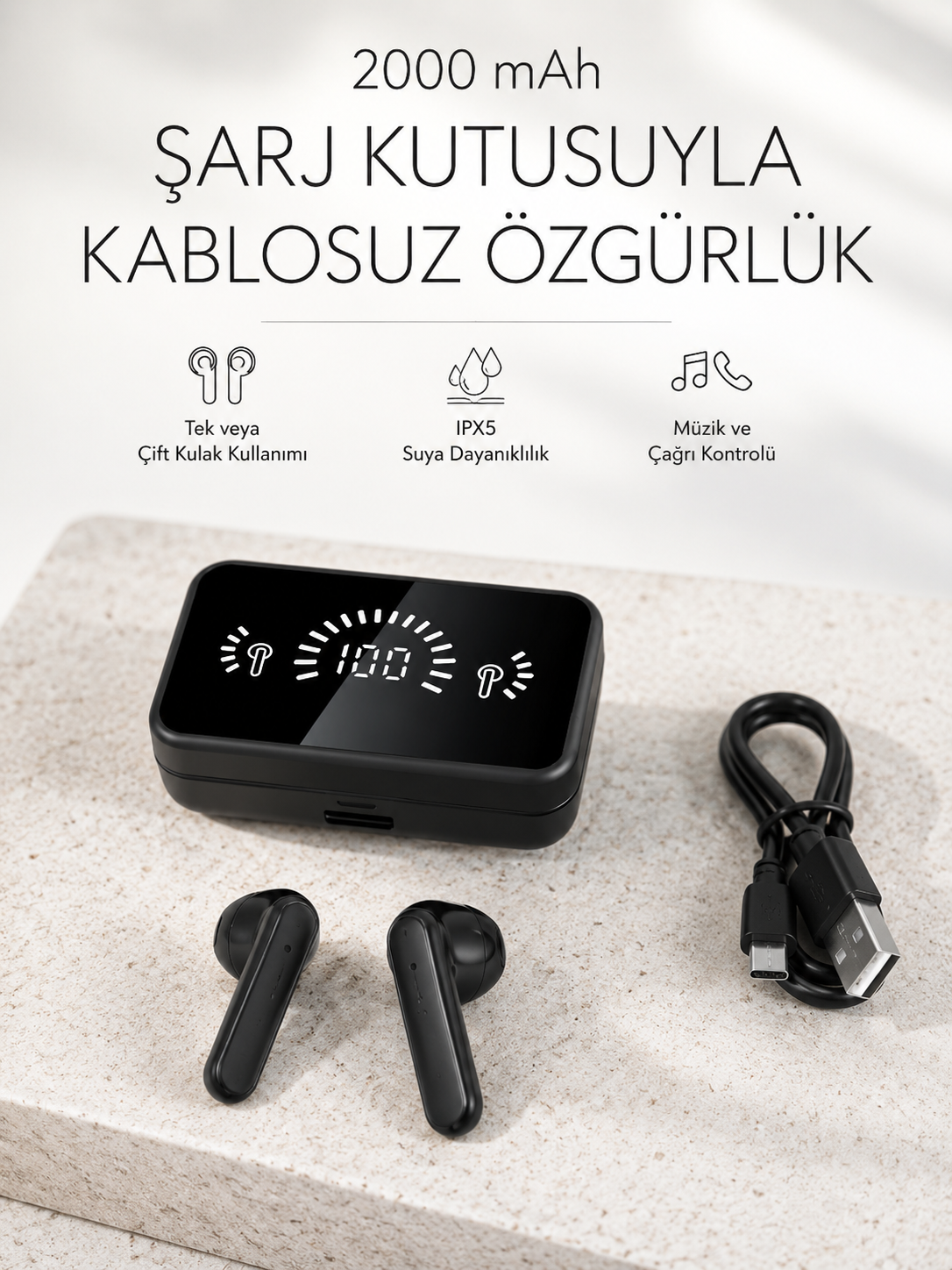 Bluetooth 5.1 Destekli  bluetooth kulaklık – ANC ve Stereo Sesli