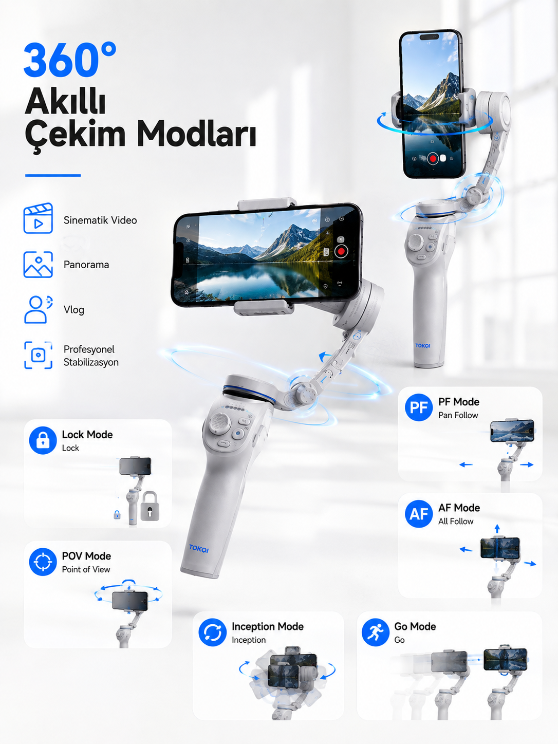3 Eksen Telefon Sabitleyici Canlı Yayın Vlog Mobil Video Çekimi İçin Profesyonel Gimbal