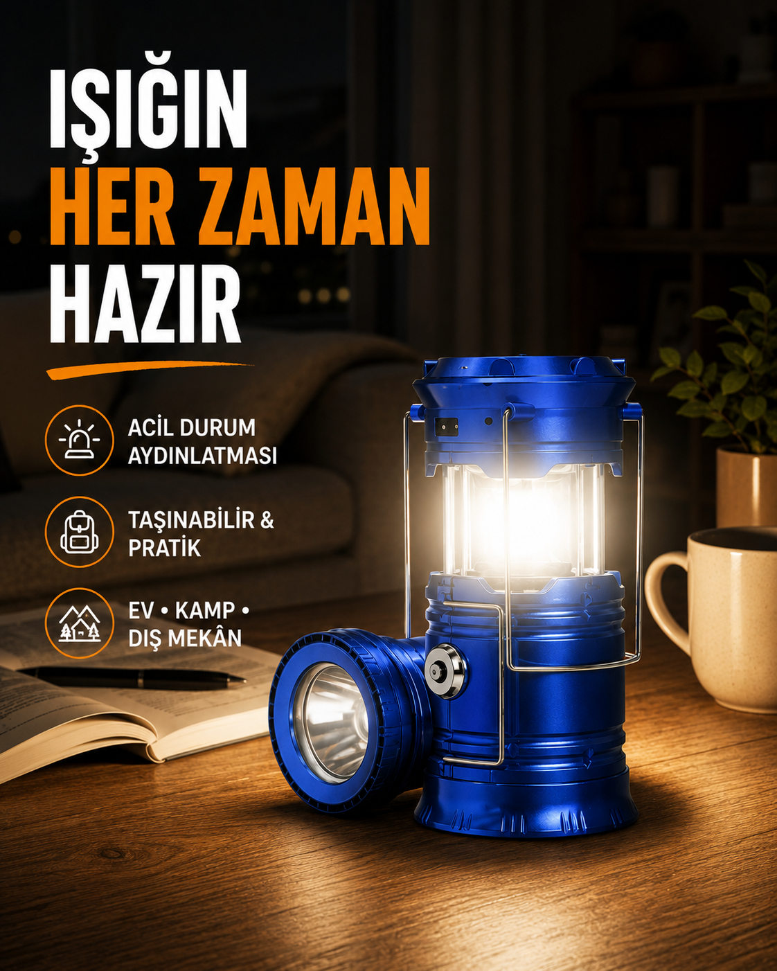 Güneş Enerjili Katlanabilir Kızaklı Kamp Feneri – USB Şarjlı, Çok Yönlü ve Dayanıklı Tasarım