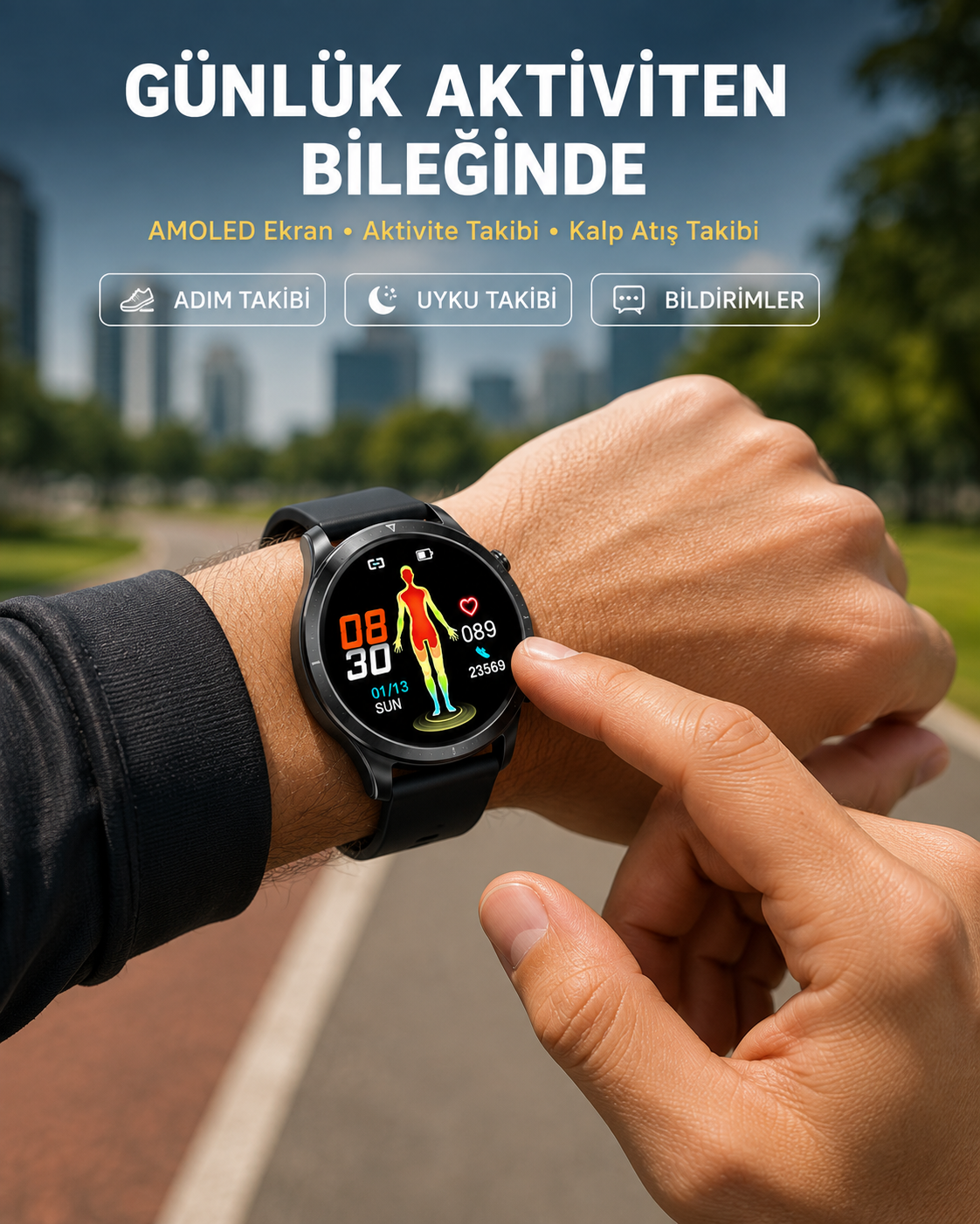3 Kordonlu AMOLED Akıllı Saat – Sağlık Takipli
