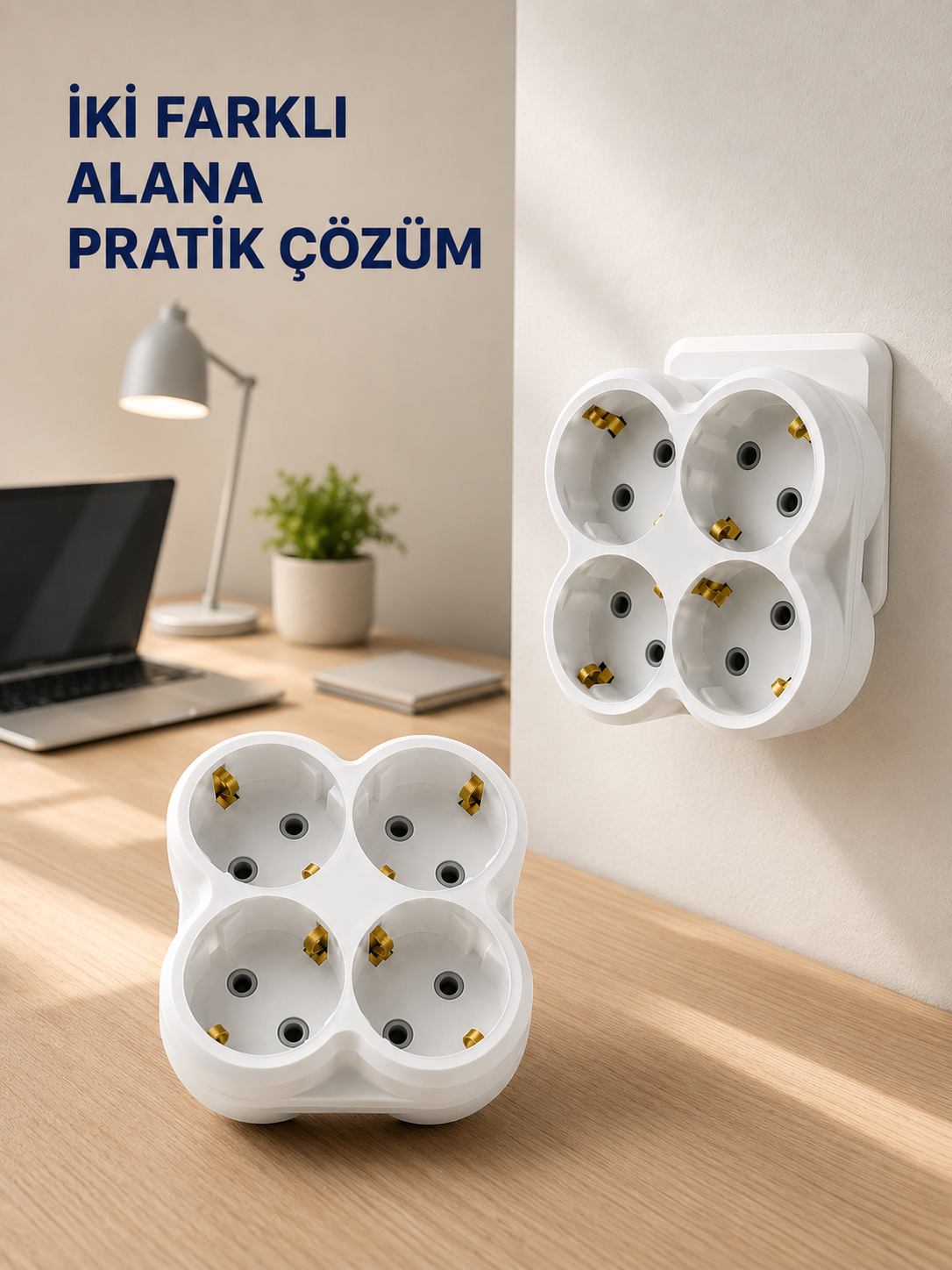 Tek Prizi 4’lü Yapan Priz Adaptörü Direkt Prize Takılan Çoklayıcı 2 Adet Set