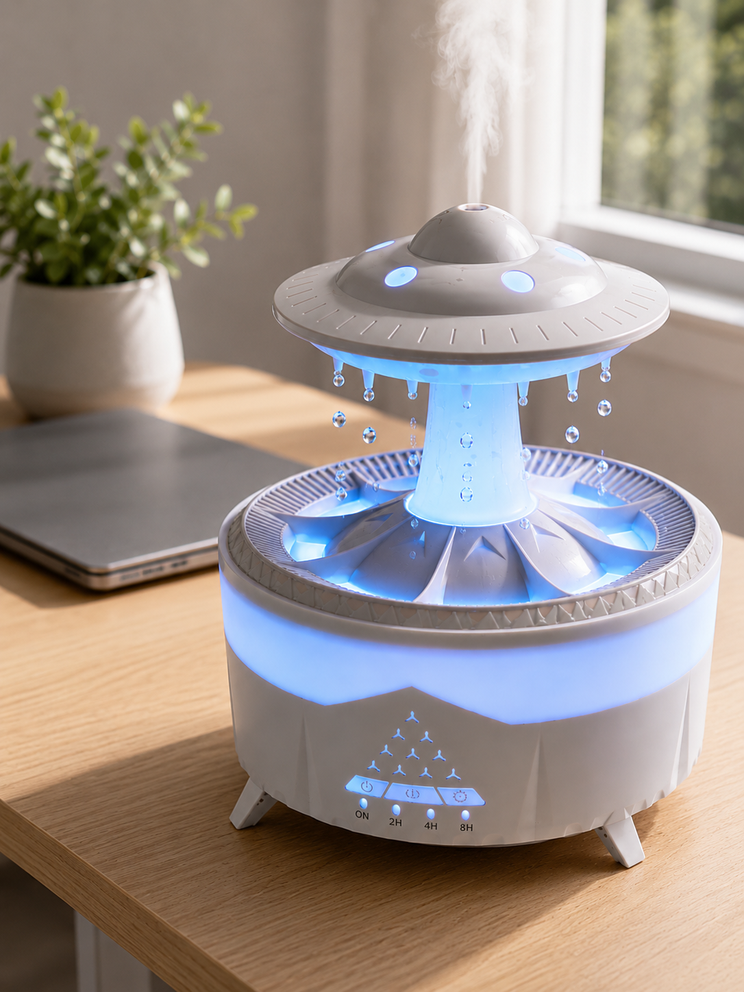 UFO Tasarımlı 350 ML Hava Nemlendirici Renkli Ortam Işığı Yağmur Efektli Difüzör