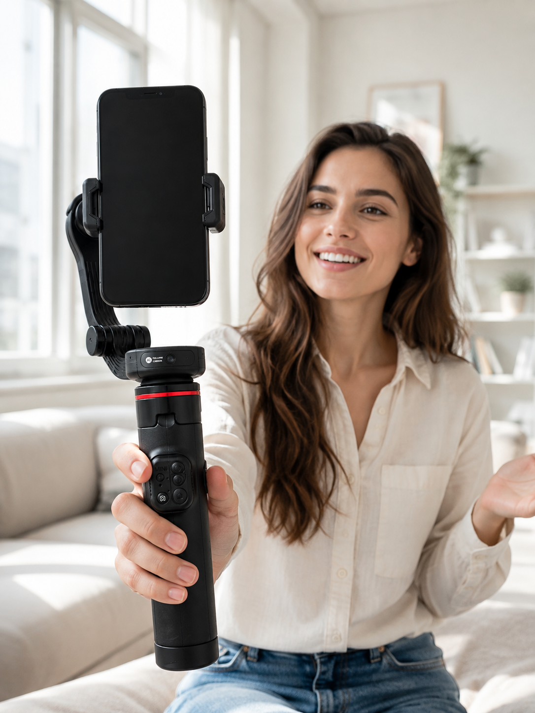 AI Yüz Takip Özellikli Gimbal Selfie Stick 360° Dönebilen Telefon Tutucu Uzayabilir Bluetooth Kumandalı