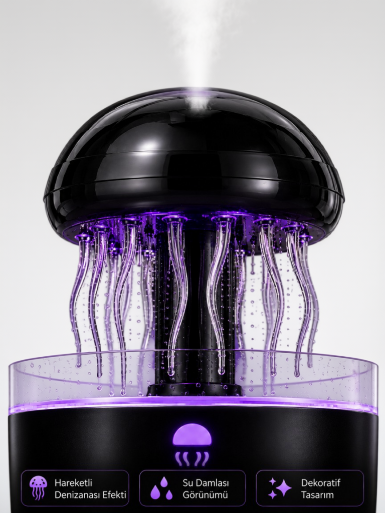 RGB Işıklı Denizanası Hava Nemlendirici Ultrasonik Buhar Makinesi 2H 4H 8H Zamanlayıcılı